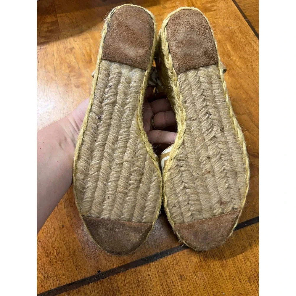 vtg‎ Lauren Ralph Lauren 9 B Cala Espadrille Wedge Sandals Tan White CALA-ES-CSL